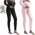 thumbnail image 1 of Spazoro Maternity Leggings, Over the Belly Winter Plush Thickened Stretchy 2-Pack Pregnancy Yoga Pants Activewear Khaki, 1 of 3