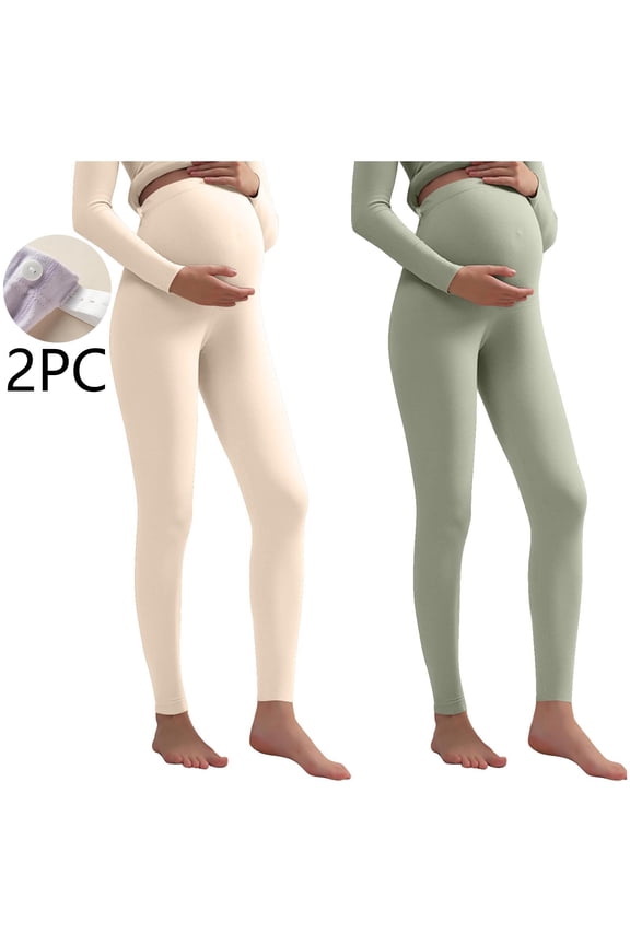 Maternity Leggings, Winter Plush Thickened Over the Belly 2-Pack Stretchy Pregnancy Yoga Pants Activewear Brown