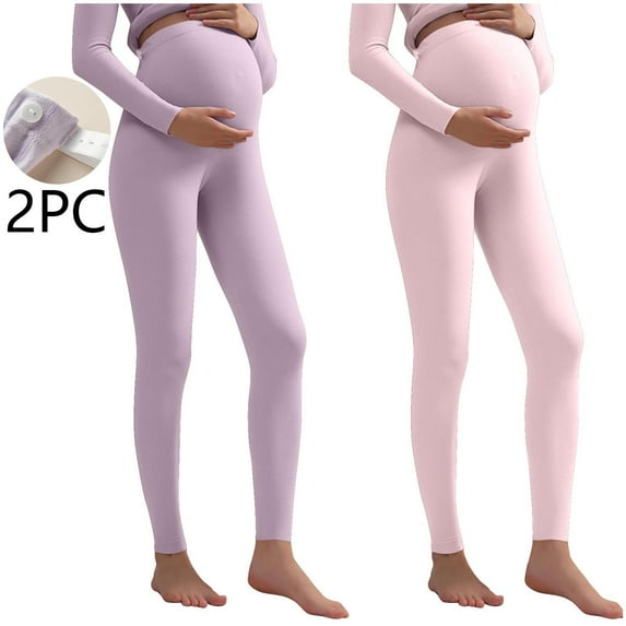 Spazoro Maternity Leggings, Winter Plush Thickened Over the Belly 2-Pack Stretchy Pregnancy Yoga Pants Activewear White