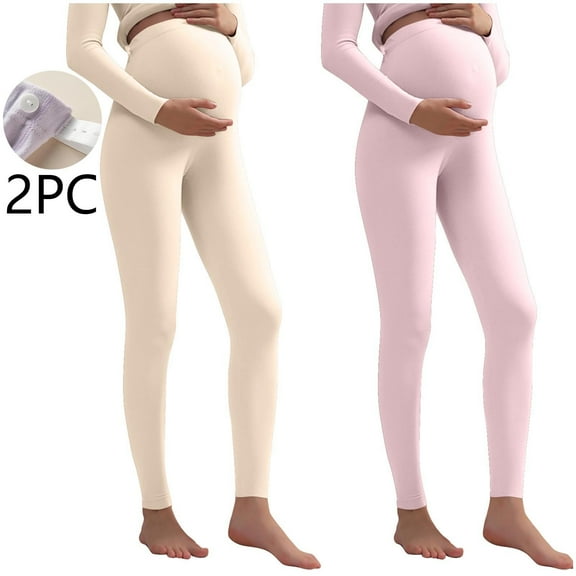 Spazoro Maternity Leggings, Winter Plush Thickened Stretchy 2-Pack Over the Belly Pregnancy Yoga Pants Activewear Coffee