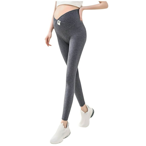 Spazoro Maternity Leggings, Workout Over the Belly Winter Plush Thickened Stretchy Pregnancy Yoga Pants Activewear Dark Gray