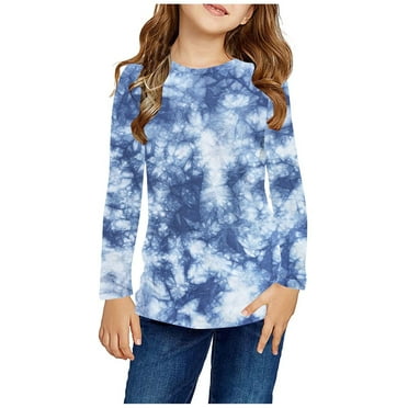 Spazoro Teen Girls T Shirts, Crewneck Casual Tee Tie Dye Long Sleeve Spring Fall Tops Blouses For Kids Girls Multicolor Size 5 T