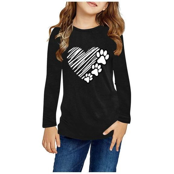 Spazoro Teen Girls T Shirts, Crewneck Spring Fall Tops Printed Casual Tee Long Sleeve Blouses For Kids Girls Black Size 3 T