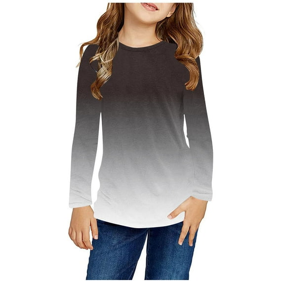 Spazoro Teen Girls T Shirts, Gradual Color Changing Crewneck Long Sleeve Spring Fall Tops Casual Tee Blouses For Kids Girls Black Size 9 T