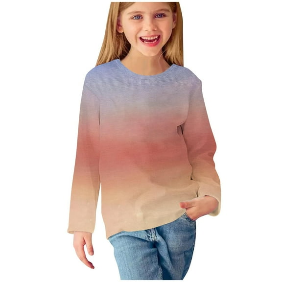 Spazoro Teen Girls T Shirts, Printed Casual Tee Crewneck Long Sleeve Spring Fall Tops Blouses For Kids Girls Multicolor Size 7 T