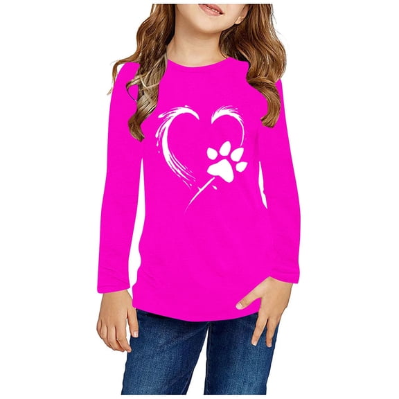 Spazoro Teen Girls T Shirts, Spring Fall Tops Printed Long Sleeve Casual Tee Crewneck Blouses For Kids Girls Hot Pink Size 7 T