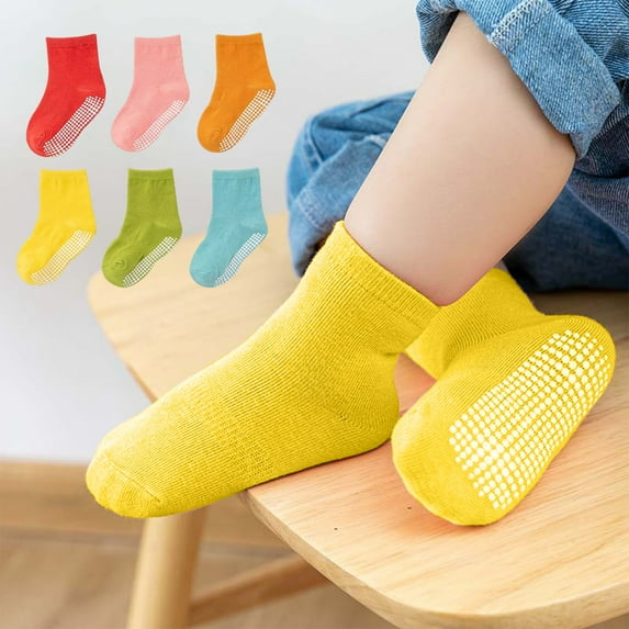 Spazoro Toddler Baby Boys Girls Socks, Soft Dispensing Non-Slip Cotton Warm Solid Color 6 Pairs Child Socks for Girls Multicolor Size 3T