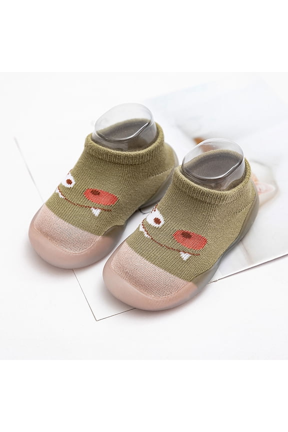 Toddler Baby Boys Girls Soft Soled Shoes Socks, Cool Insulation Cute Print Soft Dispensing Non-Slip Warm Indoor Socks for Kids Girls Green Size 19