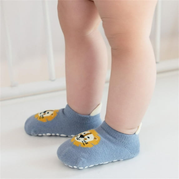Spazoro Toddler Baby Boys Girls Soft Soled Shoes Socks, Cute Print Soft Dispensing Non-Slip Cotton Solid Color Warm Indoor Socks for Kids Girls Blue Size 1-3 T