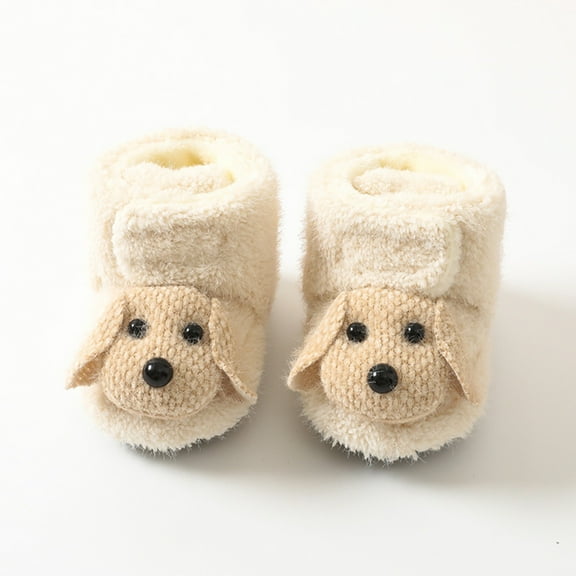 Spazoro Toddler Baby Boys Girls Soft Soled Shoes Socks, Solid Color Soft Dispensing Non-Slip Cotton Stickened Warm Indoor Socks for Kids Girls Beige Size 12-24 Months