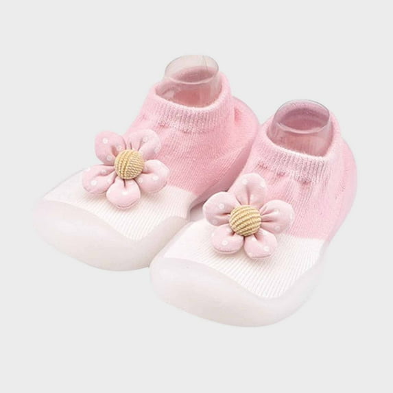 Spazoro Toddler Baby Boys Girls Soft Soled Shoes Socks, Warm Cotton Soft Dispensing Non-Slip Solid Color Stickened Indoor Socks for Kids Girls Pink Size 3-6 Months