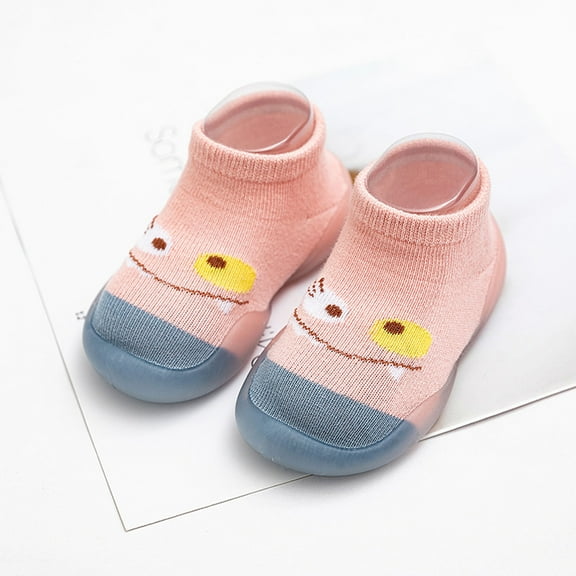 Spazoro Toddler Baby Boys Girls Soft Soled Shoes Socks, Warm Cute Print Cool Insulation Soft Dispensing Non-Slip Indoor Socks for Kids Girls Pink Size 23
