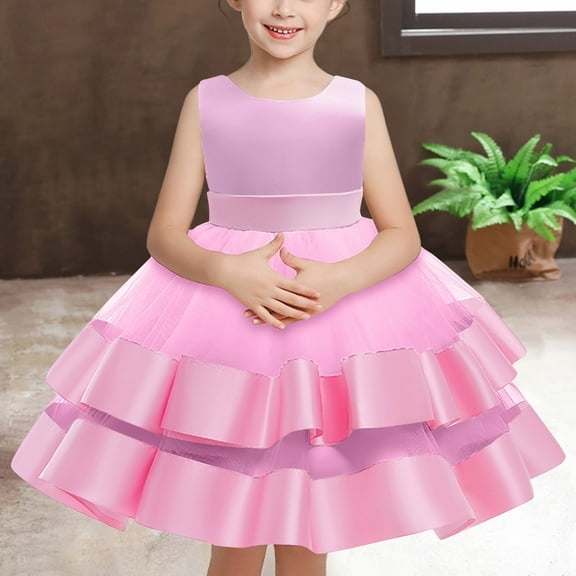 Spazoro Toddler Baby Girls Dress Skirts, Bowknot 2025 Saving Sleeveless Princess Pageant Party Birthday Wedding Mesh Dresses for Child Girls Pink Size 1 T