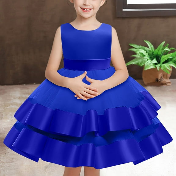 Spazoro Toddler Baby Girls Dress Skirts, Bowknot Sleeveless 2025 Saving Princess Pageant Party Birthday Wedding Mesh Dresses for Child Girls Blue Size 1 T