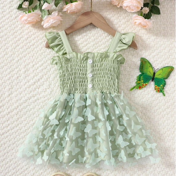 Spazoro Toddler Baby Girls Dress Skirts, Butterfly Princess Pageant Party Birthday Wedding Suspenders 2025 Saving Mesh Dresses for Child Girls Mint Green Size 3-4T