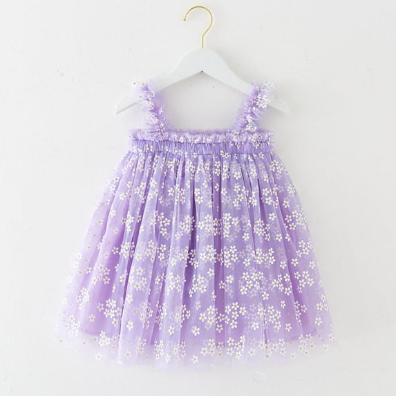 Spazoro Toddler Baby Girls Dress Skirts, Flower 2025 Saving Suspenders Princess Pageant Party Birthday Wedding Mesh Dresses for Child Girls Purple Size 2 T