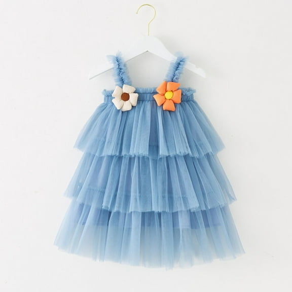 Spazoro Toddler Baby Girls Dress Skirts, Flower Suspenders Princess Pageant Party Birthday Wedding 2025 Saving Mesh Dresses for Child Girls Blue Size 6 Months