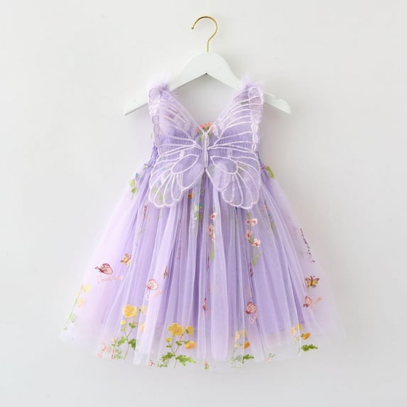 Spazoro Toddler Baby Girls Dress Skirts, Princess Pageant Party Birthday Wedding 2025 Saving Suspenders Butterfly Mesh Dresses for Child Girls Purple Size 6 Months