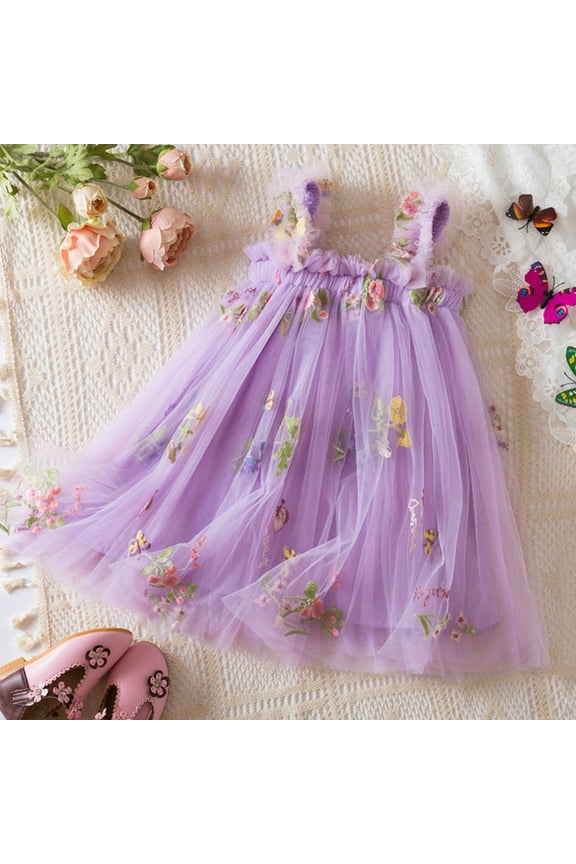 Toddler Baby Girls Dress Skirts, Princess Pageant Party Birthday Wedding Solid Color Suspenders 2025 Saving Mesh Dresses for Child Girls Purple Size 1 T