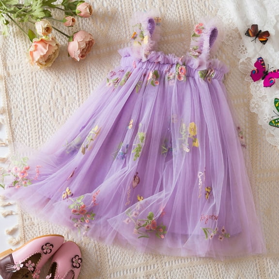 Spazoro Toddler Baby Girls Dress Skirts, Princess Pageant Party Birthday Wedding Solid Color Suspenders 2025 Saving Mesh Dresses for Child Girls Purple Size 1 T