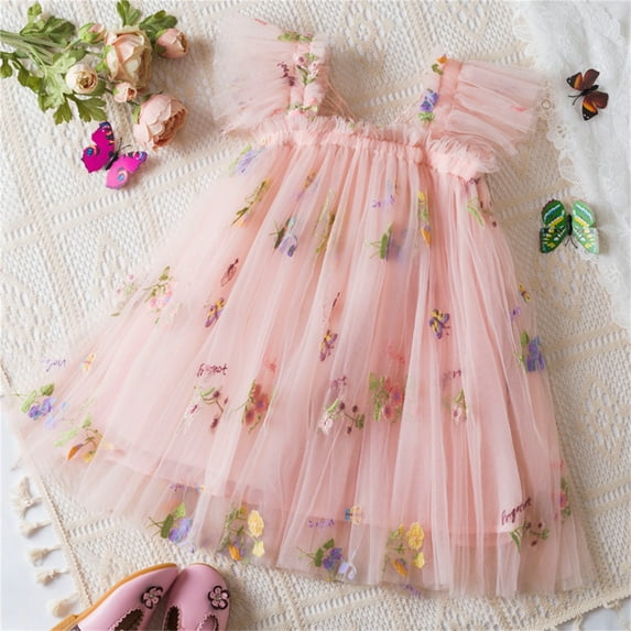 Spazoro Toddler Baby Girls Dress Skirts, Sleeveless Butterfly Princess Pageant Party Birthday Wedding 2025 Saving Mesh Dresses for Child Girls Pink Size 4 T