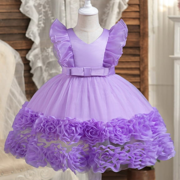 Spazoro Toddler Baby Girls Dress Skirts, Sleeveless Princess Pageant Party Birthday Wedding 2025 Saving Bowknot Mesh Dresses for Child Girls Purple Size 2-3 T