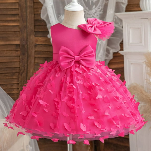 Spazoro Toddler Baby Girls Dress Skirts, Sleeveless Princess Pageant Party Birthday Wedding Bowknot 2025 Saving Mesh Dresses for Child Girls Hot Pink Size 5 T
