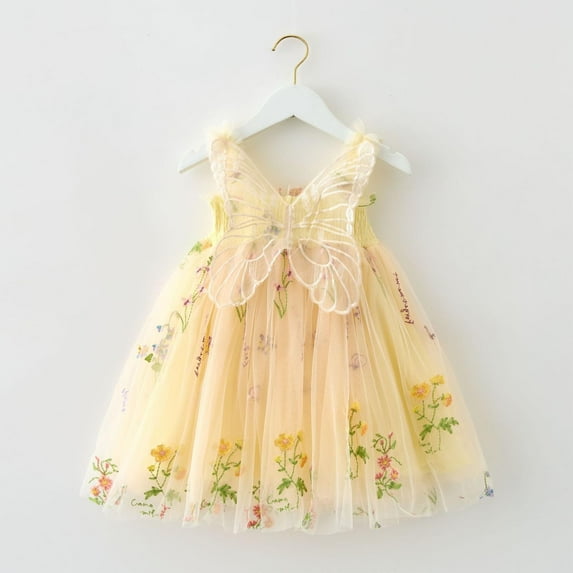 Spazoro Toddler Baby Girls Dress Skirts, Suspenders 2025 Saving Butterfly Princess Pageant Party Birthday Wedding Mesh Dresses for Child Girls Yellow Size 9 Months
