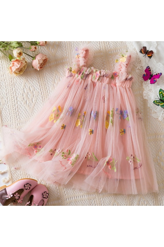 Toddler Baby Girls Dress Skirts, Suspenders 2025 Saving Princess Pageant Party Birthday Wedding Solid Color Mesh Dresses for Child Girls Pink Size 1 T