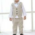 thumbnail image 1 of Spazoro Toddler Boys 3-Piece Suit Set, 3-Button Classic Solid Shirt+Pants+Bow Formal Dress Set for Wedding Khaki Size 3 T, 1 of 4