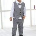 thumbnail image 1 of Spazoro Toddler Boys 3-Piece Suit Set, Classic Solid 3-Button Shirt+Pants+Bow Formal Dress Set for Wedding Gray Size 5 T, 1 of 4