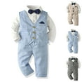 thumbnail image 1 of Spazoro Toddler Boys 4-Piece Suit Set, Vest+Pants+Shirt+Bow 3-Button Classic Solid Formal Dress Set for Wedding Light Blue Size 3 T, 1 of 3