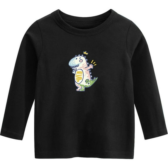 Spazoro Toddler Boys T-Shirts, Long Sleeve Cute Print Round Neck Casual Tops For Boys Black Size 7 T