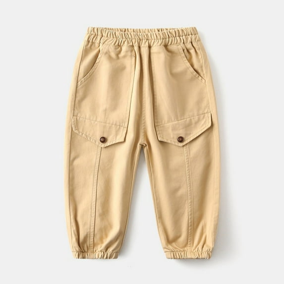 Spazoro Toddler Boys Cargo Pants, Elastic Waist Multi-Pockets Baggy Cotton Solid Color Casual Jogger for Boys Khaki Size 8-9 T