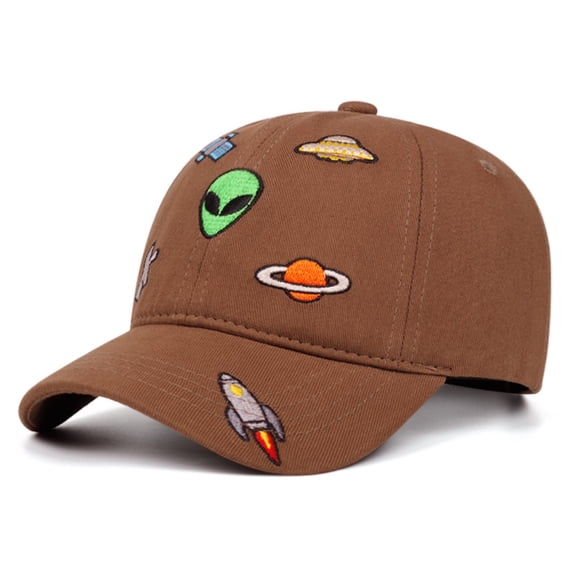 Spazoro Toddler Boys Girls Baseball Cap, Breathable Adjustable Perforated Alien Print Washed Cotton Hat for Summer Protection Coffee