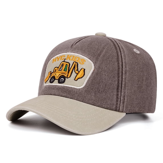 Spazoro Toddler Boys Girls Baseball Cap, Perforated Adjustable Breathable Excavator Print Washed Cotton Hat for Summer Protection Coffee