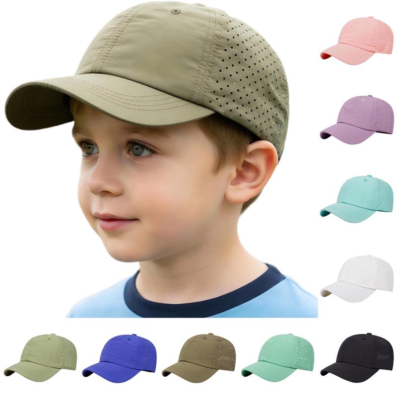 Spazoro Toddler Boys Girls Baseball Cap, Perforated Solid Breathable Adjustable Washed Cotton Hat for Summer Protection Army Green