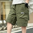 thumbnail image 1 of Spazoro Toddler Boys Girls Cargo Shorts, Elastic Waist Summer Solid Color with Pockets Casual Shorts for Boys Army Green Size 5 T, 1 of 5