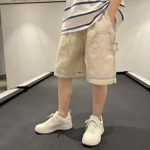 Spazoro Toddler Boys Girls Cargo Shorts, Elastic Waist Summer with Pockets Solid Color Casual Shorts for Boys Khaki Size 8 T