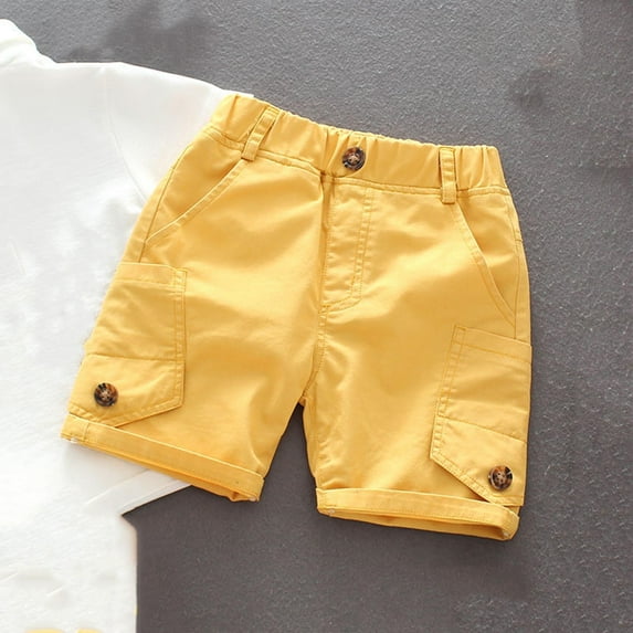 Spazoro Toddler Boys Girls Cargo Shorts, Elastic Waist Summer with Pockets Solid Color Casual Shorts for Boys Yellow Size 1 T