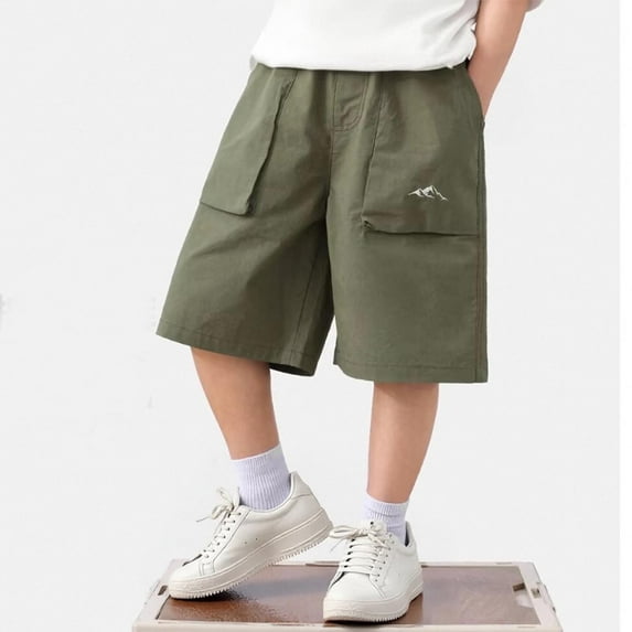 Spazoro Toddler Boys Girls Cargo Shorts, Elastic Waist with Pockets Summer Solid Color Casual Shorts for Boys Green Size 12 T