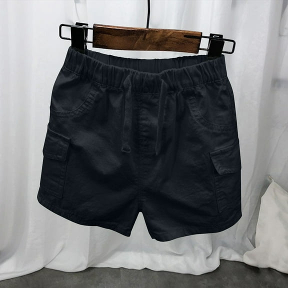 Spazoro Toddler Boys Girls Cargo Shorts, Summer Solid Color with Pockets Elastic Waist Casual Shorts for Boys Black Size 3 T