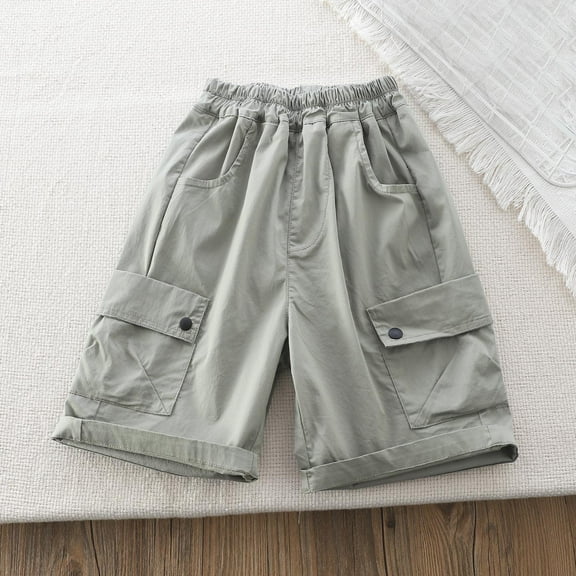 Spazoro Toddler Boys Girls Cargo Shorts, Summer with Pockets Elastic Waist Solid Color Casual Shorts for Boys Green Size 4 T