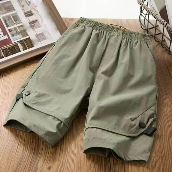 Spazoro Toddler Boys Girls Cargo Shorts, Summer with Pockets Solid Color Elastic Waist Casual Shorts for Boys Green Size 5-6T