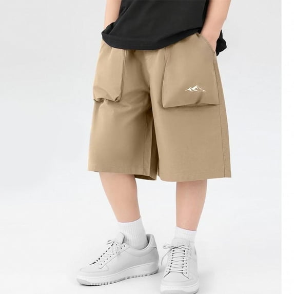 Spazoro Toddler Boys Girls Cargo Shorts, with Pockets Summer Elastic Waist Solid Color Casual Shorts for Boys Khaki Size 8 T