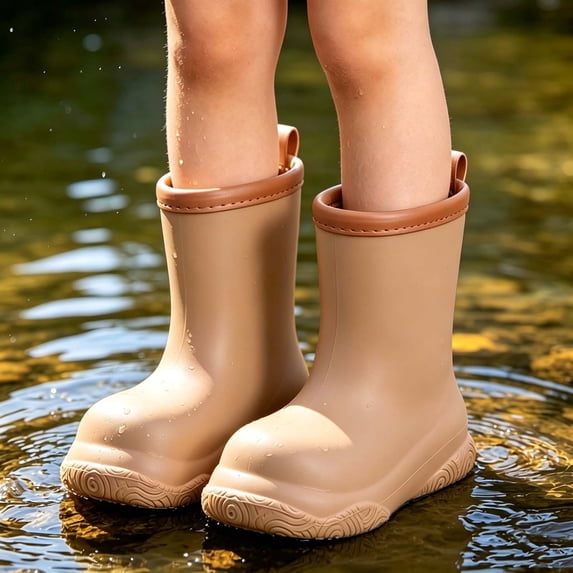 Spazoro Toddler Boys Girls Rain Boots, Non-Slip Solid Color Non-Slip Waterproof Outdoor Rain Shoes for Baby Kids Brown