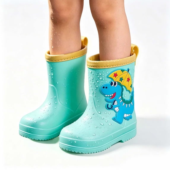 Spazoro Toddler Boys Girls Rain Boots, Non-Slip Waterproof Non-Slip Cartoon Pattern Outdoor Rain Shoes for Baby Kids Mint Green