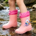thumbnail image 1 of Spazoro Toddler Boys Girls Rain Boots, Waterproof Adjustable Drawstring Top Cartoon Pattern Non-Slip Outdoor Rain Shoes for Baby Kids Pink, 1 of 8