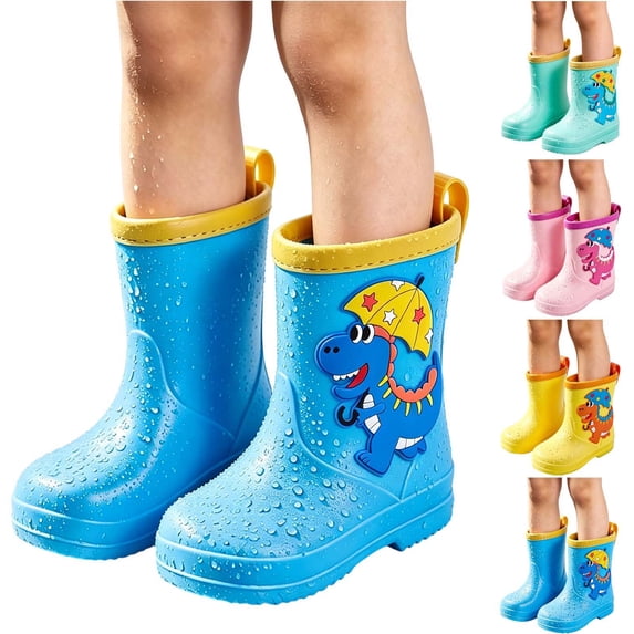 Spazoro Toddler Boys Girls Rain Boots, Waterproof Non-Slip Cartoon Pattern Non-Slip Outdoor Rain Shoes for Baby Kids Blue