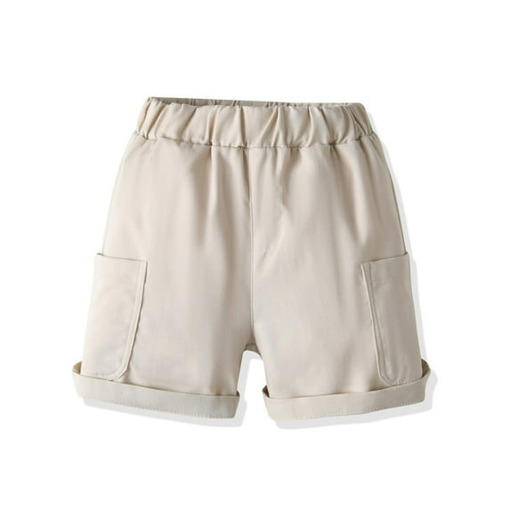 Spazoro Toddler Boys Girls Shorts, Elastic Waist Summer with Pockets Solid Color Casual Shorts for Boys Beige Size 1 T
